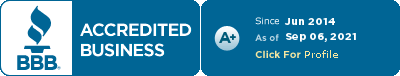 A blue sign that says accredited business on it